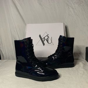 YRU Black Hologram Lace up Boots